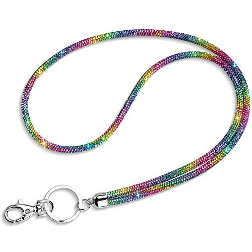 ID Card Holder Lanyard, Artscope 34.8 All Around Bling Crystal Neck Strap Lanyard Women s Chain ID Badge Holder Necklace (Rainbow)