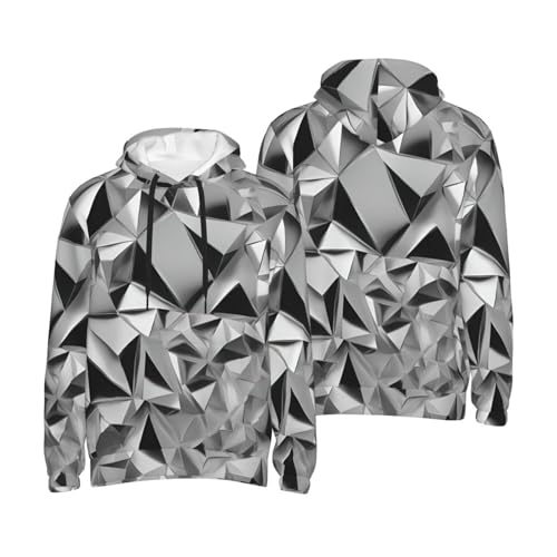 Sweat à capuche noir XXL pour homme avec motif géométrique argenté pour toutes saisons