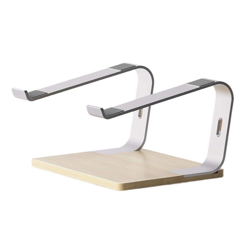 Soporte ergonómico for portátil de Escritorio, Aluminio, con Base Madera Soporte para Portátil(Silver)