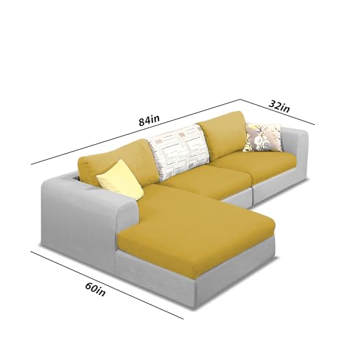 Image of Koza LHS 4 Seater L Shape Sofa Set for Living Room (Yellow Grey Fabric) Premium Fabric Sofa