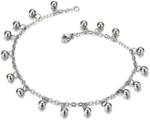 COOLSTEELANDBEYOND Stainless Steel Anklet Bracelet with Dangling Charms of Balls