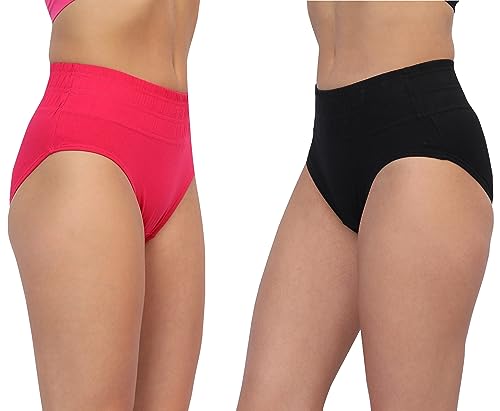Image of GLAMORAS Women Cotton High Waist Full Coverage Broad Band Tummy Tucker Tummy Control Panty, Size L-3XL, Pack of 2 Panties