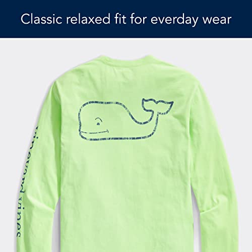 Vineyard Vines Men's Long-Sleeve Neon Garment Dyed Vintage Whale Pocket Tee, Regatta Blue, Large #TOP4