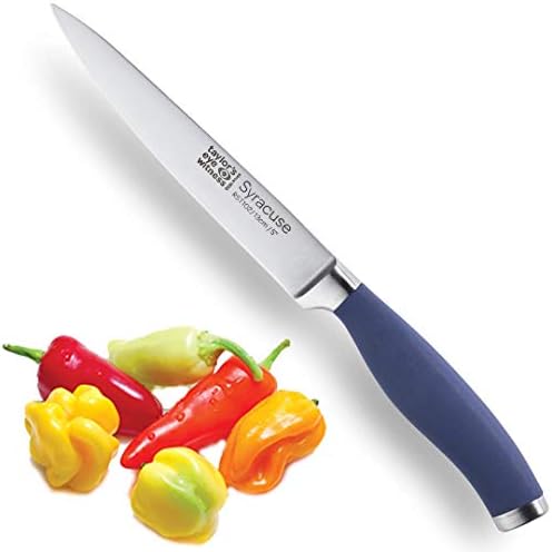Taylors Eye Witness Syracuse Kitchen Knife 3pce Set - Paring 8cm/3.5, Chefs 15cm/6 & Cooks All Purpose 13cm/5 Cutting Edge. Ultra Fine, Razor Sharp Blade. Soft Textured Grip Aqua Blue Handle