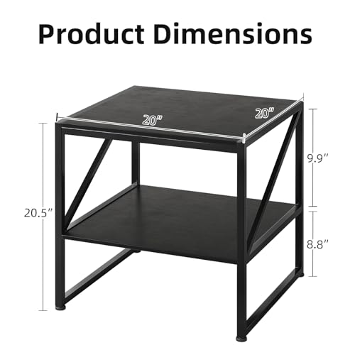 MUTUN 50cm Square End Table, 20 Inch Side Table for Living Room, Bedside Table for Bedroom, Nightstand, Small Table, Black - Image 2