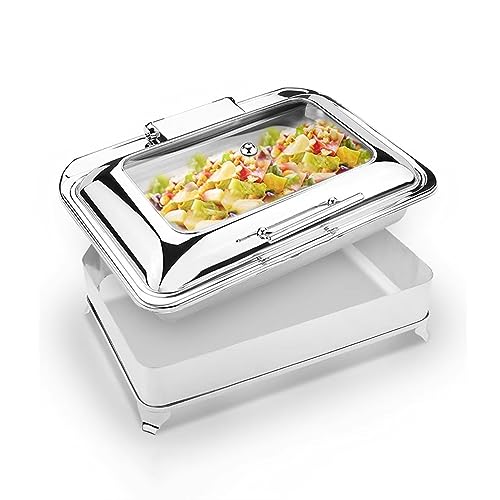 Scaldavivande Elettrico Professionale, 1/2/3 Griglia Buffet Scalda Set Vassoio con Copertura In Vetro Visibile, Chafing Dish Acciaio Inossidabile per Buffet Banchetti Feste Catering Eventi(Size:full s