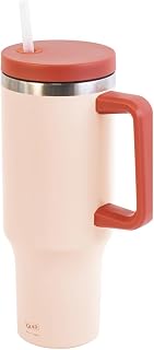 Glad Pioneer Stainless Steel Tumbler with Lid and Straw - Double Walled Insulated Cup with Handle - Leak Resistant & Cup Holder Compatible, Drinks Stay Cold All Day, 40oz, Rust