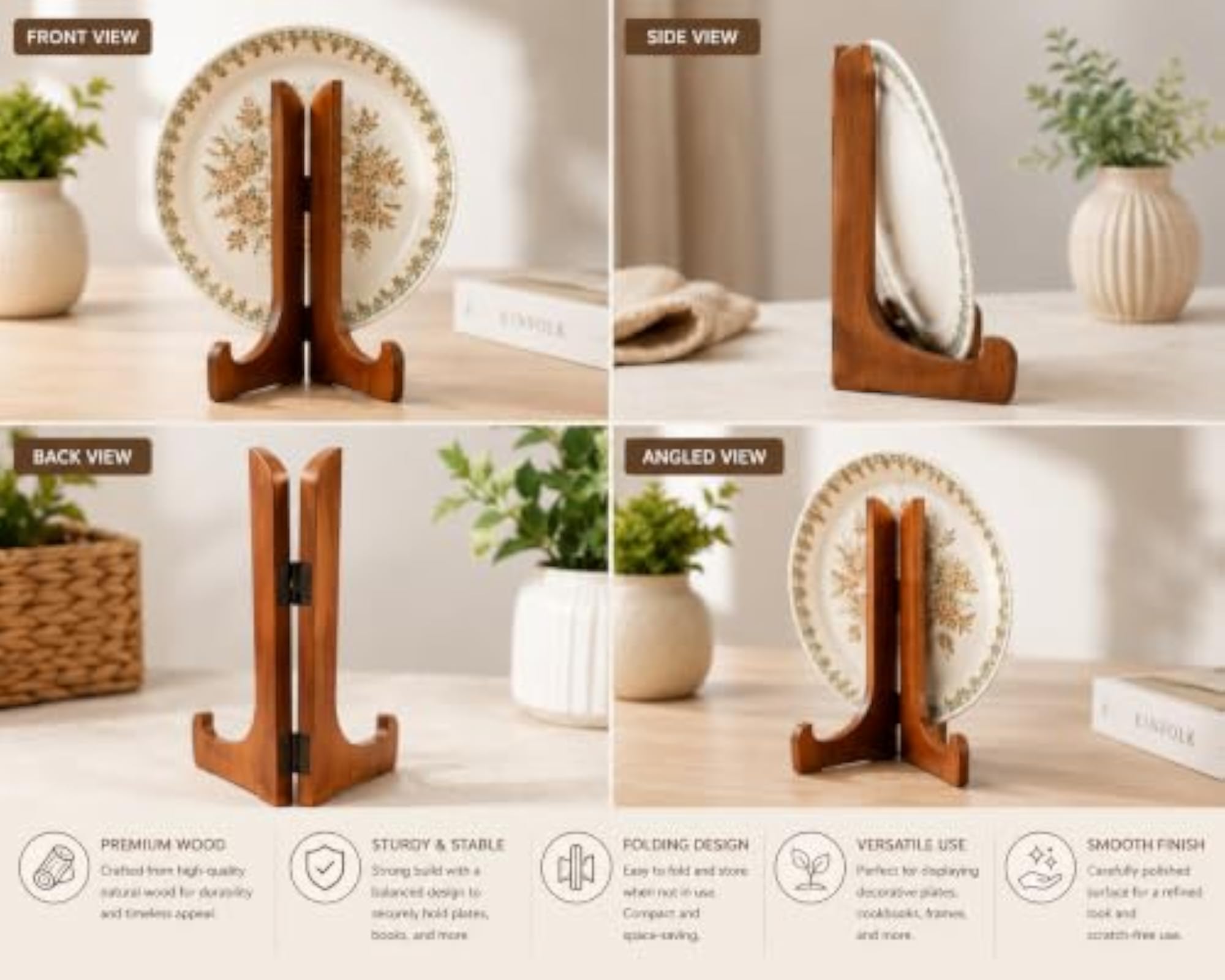 Wooden Plate Stand for Kitchen & Dining Table