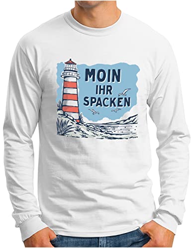 T-shirt à manches longues OM3 pour homme blanc avec motif phare du nord de l'Allemagne