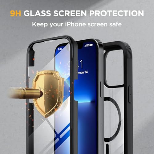 Image of Miracase for iPhone 13 Pro Case 6.1 inch,Full-Body Protection,Clear Bumper Case with Built-in 9H Tempered Glass Screen Protector,Military-Grade Drop Protection Outdoor Phone Case for iPhone 13 Pro,Black