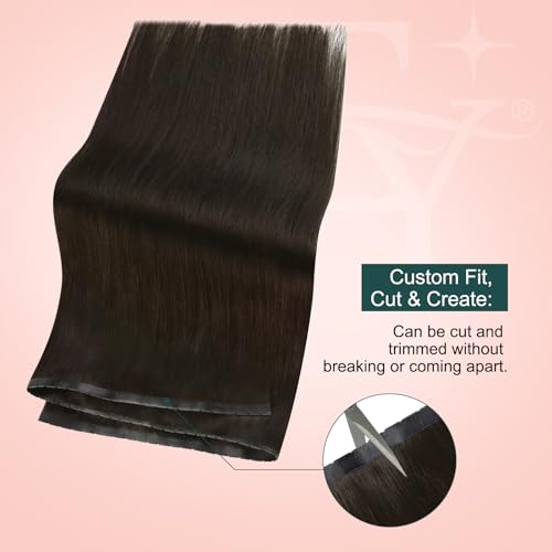 Image of Easyouth 24 Inch 100g Butterfly Weft Human Hair Extensions Dark Brown, Butterfly Double Weft Hair Extensions Real Human Hair Brown, Long Straight Hair, Breathable Hole Wefts Extension Human Hair