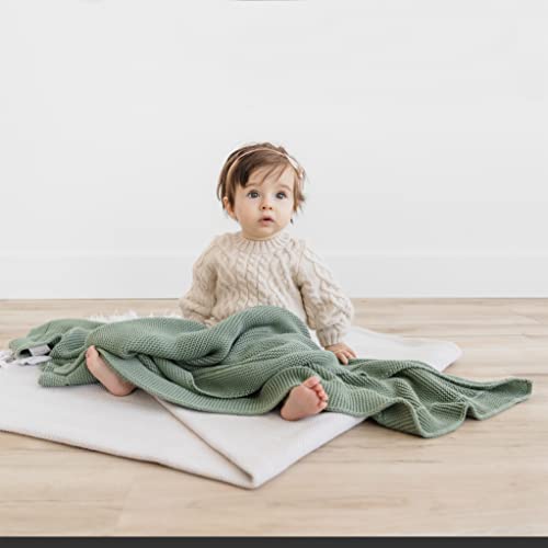 Image of Natemia 100% Organic Cotton Knitted Baby Receiving Blanket for Newborn, Infant & Toddler - Ultra Soft 30 inch x 40 inch Crib, Stroller & Nap Time Cover for Boys and Girls - Baby Cotton Blanket