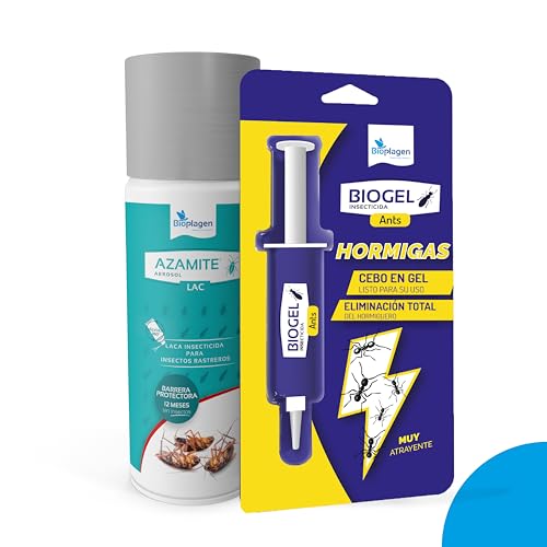 Pack Biogel antihormigas + Azamite LAC | Cebo insecticida en gel para uso contra hormigas + Insecticida en aerosol para insectos rastreros | Bioplagen