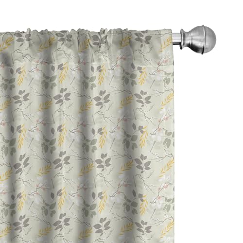 Ambesonne Grey and Yellow Window Curtains, Vintage Farm Life Modern Inspired Florals Bugs Image, Lightweight Decor 2-Panel Set with Rod Pocket, Pair of - 28" x 84", Pastel Green