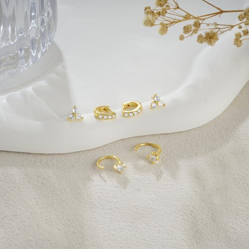 AiviGirl Gold Earrings for Women, 3 Pairs 14K Gold Plated Hoop Earring Sets for Women Small Gold Huggie Earrings Sets for Multiple Piercing, Hypoallergenic Dainty CZ Cartilage Earrings Stacks Trendy Jewelry Gifts by AiviGirl - Used condition - Image 6