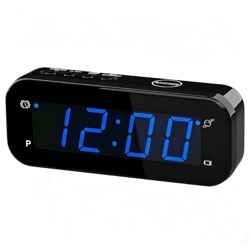 Image of Small Digital Alarm Clock with Temperature Display - Battery Operated,Adjustable Brightness,Snooze,12 /24Hr,Cordless,Night Mode - Ideal Beside Clock for Bedroom Desk Travel (Blue Display)