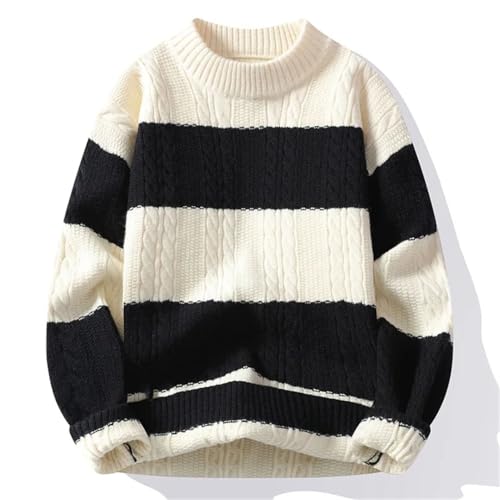 Men's Loose Casual Striped Knit Sweater Slim Fit O-Neck Long Sleeve Pullover Cartoon Print Knitted Sweater4