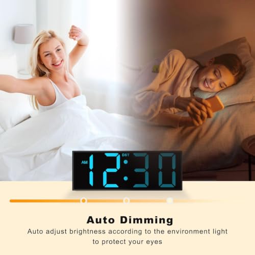 Image of JALL 12'' Digital Wall Clock Large LED Display, Wall Clock with Remote Control, 8 RGB Colors, Auto DST, Night Light for Classroom Living Room, Gym, Classroom Decor, Xmas Birthday Gift for Senior