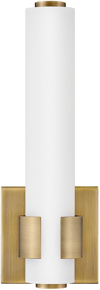 Hinkley 53060LCB Aiden Small Bath LED Sconce Light Fixture, Etched White Glass Baton, Signature Cuff, Transitional Bath Bar, Mount Up or Down, in Lacquered Brass