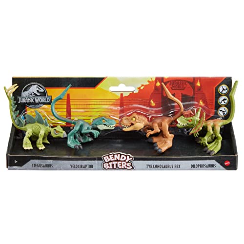 Mini figurines Jurassic World Bendy Biters T-Rex et Velociraptor souples - 2
