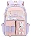 School Backpack for Girls, Lightweight Waterproof Cute Bunny School Bookbag for Teen Kids Students Elementary (Rabbit Purple)