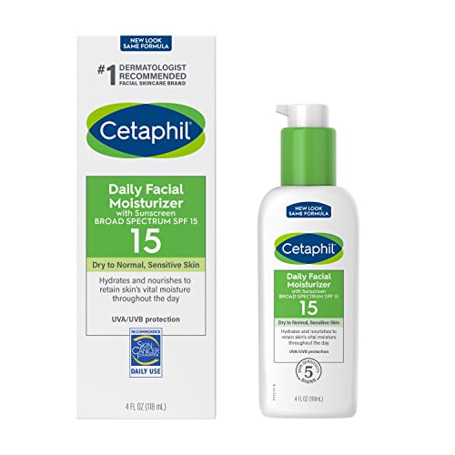 CETAPHIL Daily Facial Moisturizer SPF 15 | 4 fl oz | Gentle Facial Moisturizer For Dry to Normal Skin Types | No Added Fragrance | Dermatologist Recommended Brand, Pack of 2, (Packaging May Vary)