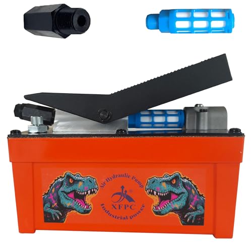 Image of Air Hydraulic Pump 0.45 Gal 10,000 PSI Reservoir NPT 3 /8 inch Oil Outlet, NPT 1 /4 inch Inlet, Air Hydraulic Foot Pump Made of Aluminum, Orange red