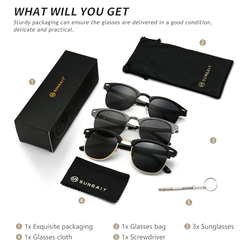 Image of SUNGAIT Polarized Sunglasses for Men and Women, Classic Half-Frame Retro Shades for Driving, Travel, and Outdoor Activities