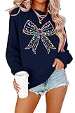 MOUSYA Christmas Lights Bow sweatshirt Retro Christmas Shirt Xmas Holiday Pullover Tops Blue