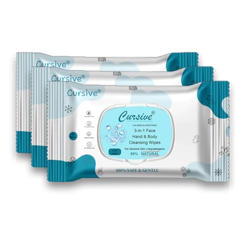 Image of Cursive Face, Hand & Body 99% Natural & Safe - Alcohol-Free, Hypoallergenic And Dermatologically Tested For Sensitive Skin, Travel Friendly Skin Soft And Moisturized Cleanses Dirt, Sweat, Impurities Without Irritation (Pack of 2)