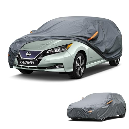 Image of GUNHYI Premium Car Cover Custom Fit Nissan Leaf, 16 Layers Heavy Duty Car Cover Waterproof All Weather with Zipper Door for Sun Rain Snow Dust Uv Protection
