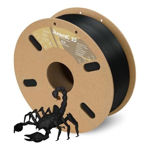 DURAMIC 3D PLA Filament 1.75mm Black 1kg Spool, Jam-Free High Stifness 3D Printing Filament with Cardboard Spool, No-Tangling No-Clogging Dimensional Accuracy 99% +/- 0.03 mm Cover