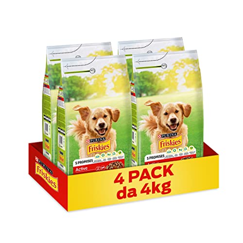 PURINA FRISKIES Active Trockenfutter für Erwachsene Hunde mit Rind, 4 Beutel à 4 kg