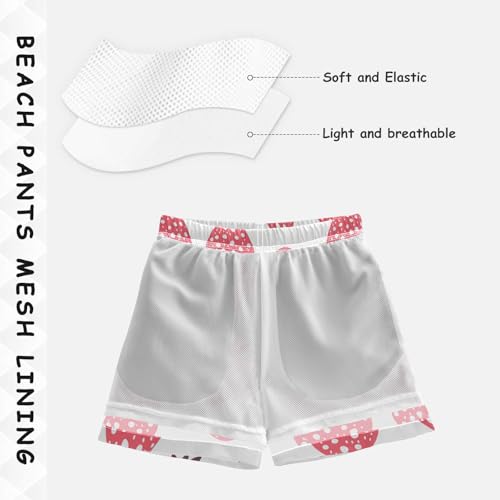 Pigsaly Boys' Swim Board Shorts Pink Strawberry Simpl Lines Boy's Swim Trunks Kids Swimwear 5T4