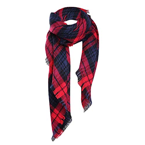 Tsmile Lady Women Blanket Oversized Tartan Scarf Wrap Winter Warm Fringe Tassel Shawl Plaid Cozy Checked Pashmina