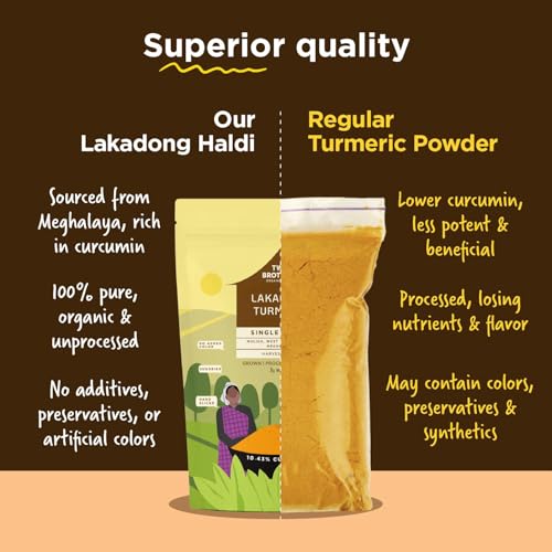 Image of Two Brothers Organic Farms Lakadong Turmeric Powder (150g) | Single Origin | High Curcumin (10-12%) | Hand-Harvested & Sun-Dried | Rich Aroma & Deep Flavor
