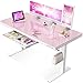 OffiGo Glas Höhenverstellbarer Schreibtisch, 140 x 60 cm Elektrischer Schreibtisch mit Schublade, Ganze Tischplatte mit USB und Type-C, Standing Desk, Steh-Sitz Glastisch für Home Office Büro, Rosa