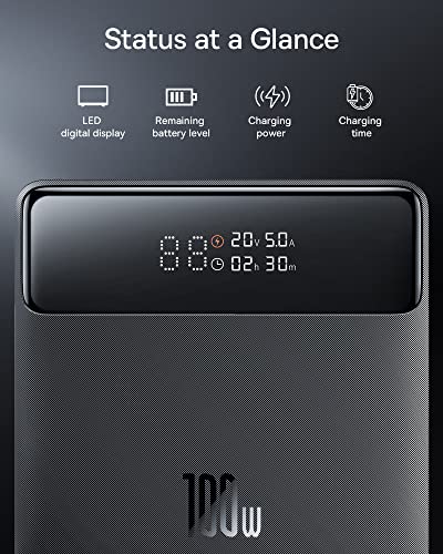 Baseus Laptop Power Bank, 100W Fast Charging Portable Charger 20000Mah Battery Pack With Usb C, High Density Version, Digital Display, For Macbook, Steam Deck, Ipad, Iphone, Dell, Samsung Galaxy Etc. #TOP4