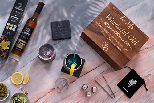 Greencor Anniversary For Her | Girlfriend | Wife - Engraved 'To My Wonderful Girl' Wine Tumbler Set - Birthday Gifts For Her | Wedding Anniversary | Valentines Day Romantic Set #TOP6