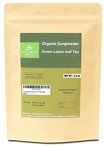 Ceylon Gunpowder Green Tea Loose Leaf Tea, Powerful Antioxidants, Organic Green Leaves Tea from Natural Environment of Sri Lanka, 3.5oz/100g