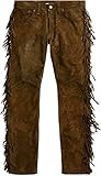 Men's Leather Pants Cowboy Western Native American Lederhosen Biker Suede Leather Pants (Brown Suede Leather Pant, 34'' Waist for 32'' 33'')