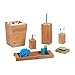 Relaxdays Naturale Kit Bagno Sapone, 6 pz bambù, Dosatore, Cestino, Porta-Scopino, Ripiano, Portaspazzolino, Legno, Acciaio Inox, Set