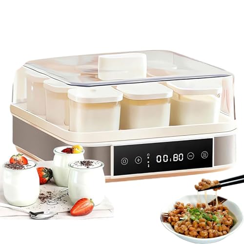 SNBGRYE Yogurtera AutomáTica con Pantalla LCD, 9 Frascos (9 De 170 ml), Temperatura Ajustable (25-65 °C) Y Tiempo (0-99 Min), Ideal para Yogur OrgáNico Casero, Natto Y Kimchi.