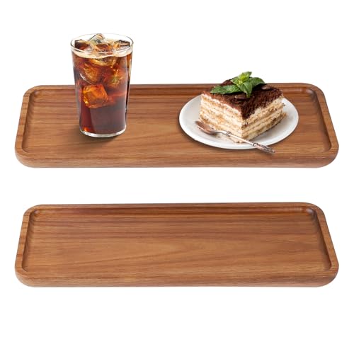 EXLECO 2 Piezas 30 x 12 cm Bandeja Madera Rectangular Bandejas de Acacia Madera Bandeja Decorativa Rectangular para Velas Plato de Madera Madera Pequeña Bandejas Sirve Tabla Madera para Postres, Café