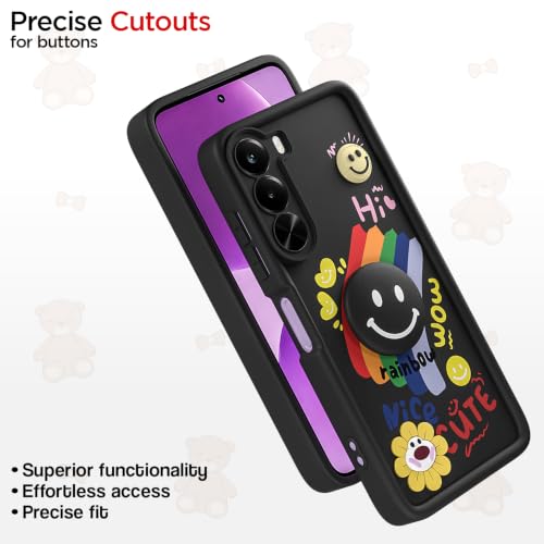 Image of Pikkme Back Cover for Realme P4x 5G | Soft Silicone| Cute Rainbow Smile & 3D Cartoon Flower Design | Shockproof Raised Camera Protection Bumper Case (Black)
