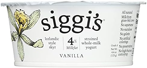 siggi’s® Icelandic Strained Whole Milk Yogurt, Vanilla, 4.4 oz. Single Serve Cup – Thick, Protein-Rich Yogurt Snack