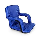Camco Blue Portable Reclining Stadium Seat for Bleachers with Carry Straps-Water Resistant, Comfortable Cushioned Design with Arm Rests, and Zippered Storage (53095)