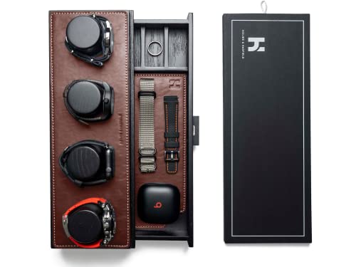 Watch Display Case With Rustic Brown Vegan Leather Padding For Protection - Sleek Black Wood Watch Holder To Show Off Watches - Watch Box For Men - Watch Display Case For Men - Mens Watch Case #TOP18