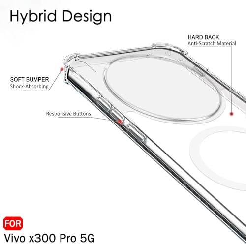 Image of TheGiftKart ShockProof Ultra-Hybrid Back Cover Case for Vivo X300 Pro 5G Compatible with MagSafe | 360 Protection | Crystal Clear Hard Back Cover Case for Vivo X300 Pro (PC & TPU, Transparent Bumper)