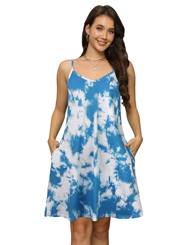 Image of elescat Womens Summer Dresses Spaghetti Strap V Neck Casual Sleeveless Sundress Beach Cover Ups with Pockets 2026